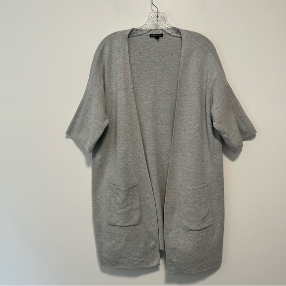Eileen Fisher Gray Short Sleeve Long Open Cardigan Cotton Silk Lagenlook M - Picture 1 of 10